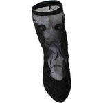 Dolce & Gabbana Black Roses Stilettos Booties Socks Shoes LA6147-39