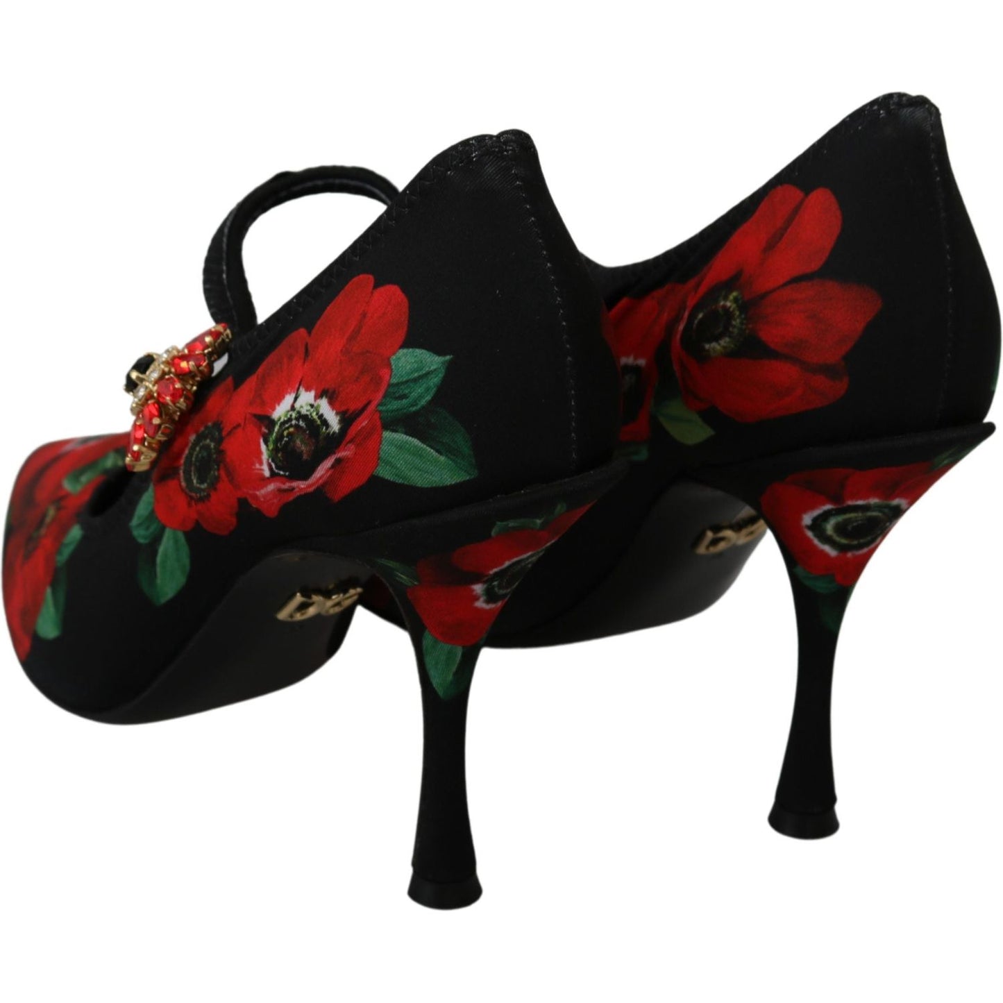 Dolce & Gabbana Black Red Floral Mary Janes Pumps Shoes LA6586-36
