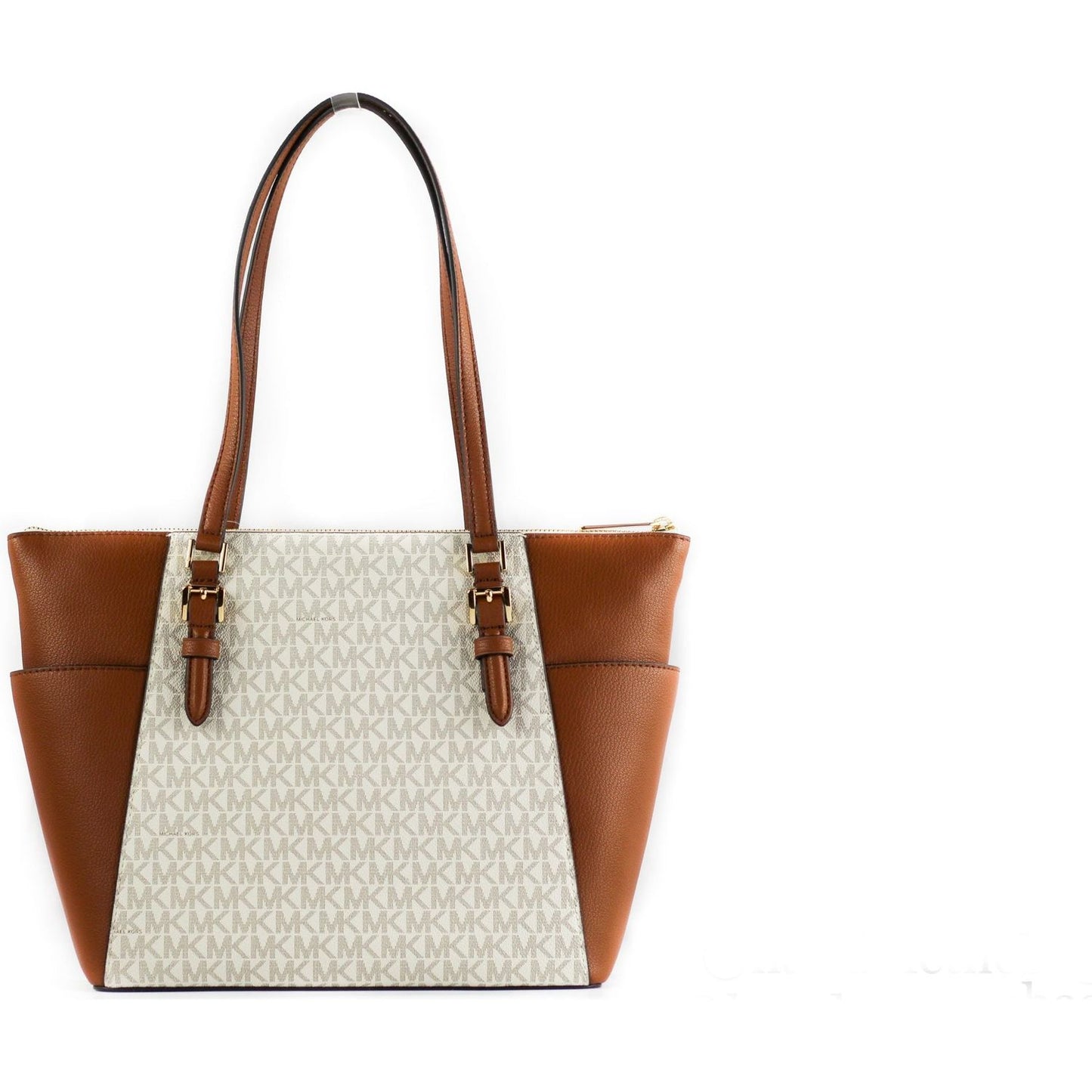 Michael Kors Charlotte Signature Leather Large Top Zip Tote Handbag Bag (Vanilla) Michael Kors Light Gray