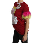 Dolce & Gabbana Red Pig Print Feather Sleeves T-shirt Top TSH4846-36