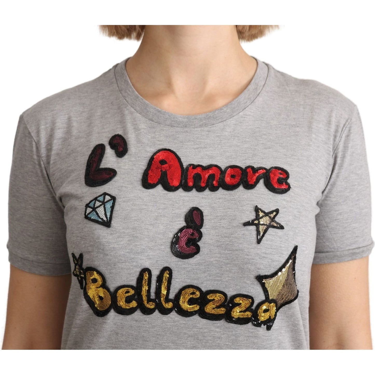 Dolce & Gabbana Gray Cotton Amore e Bellezza Top T-shirt TSH5154-36