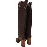 Dolce & Gabbana Brown Suede Studded Knee High Shoes Boots LA7086-39