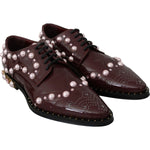 Dolce & Gabbana Bordeaux Leather Crystal Pearls Formal Shoes LA6911-39