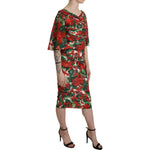 Dolce & Gabbana Red Floral Sheath Midi Silk Stretch Dress DR2617-38