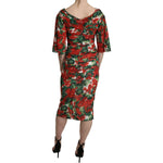Dolce & Gabbana Red Floral Sheath Midi Silk Stretch Dress DR2617-38
