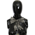 Dolce & Gabbana Silver Crystal Beaded Sequined 100% Silk Catwalk Necklace Bowtie SMY100310
