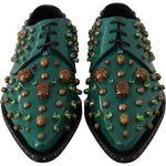 Dolce & Gabbana Green Leather Crystal Dress Broque Shoes LA7212-41