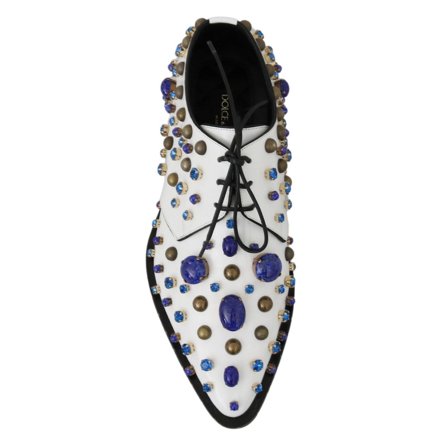Dolce & Gabbana White Leather Crystals Dress Broque Shoes