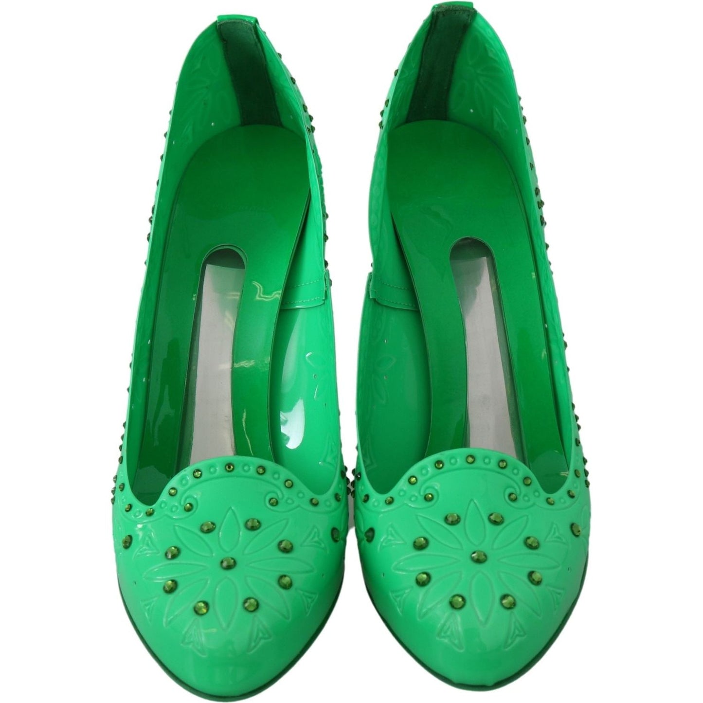Dolce & Gabbana Green Crystal Floral CINDERELLA Heels Shoes LA7276-39