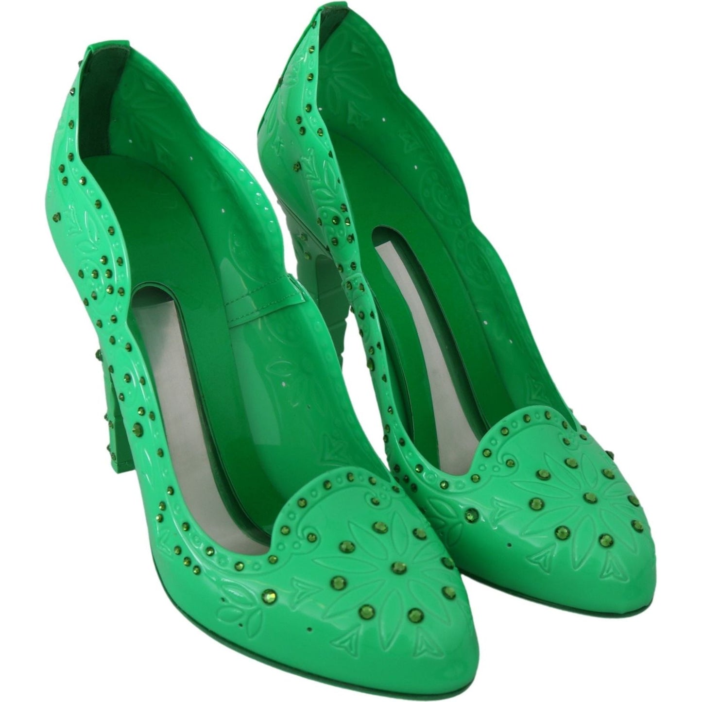 Dolce & Gabbana Green Crystal Floral CINDERELLA Heels Shoes LA7276-39