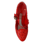 Dolce & Gabbana Red Floral Crystal CINDERELLA Heels Shoes LA7289-40