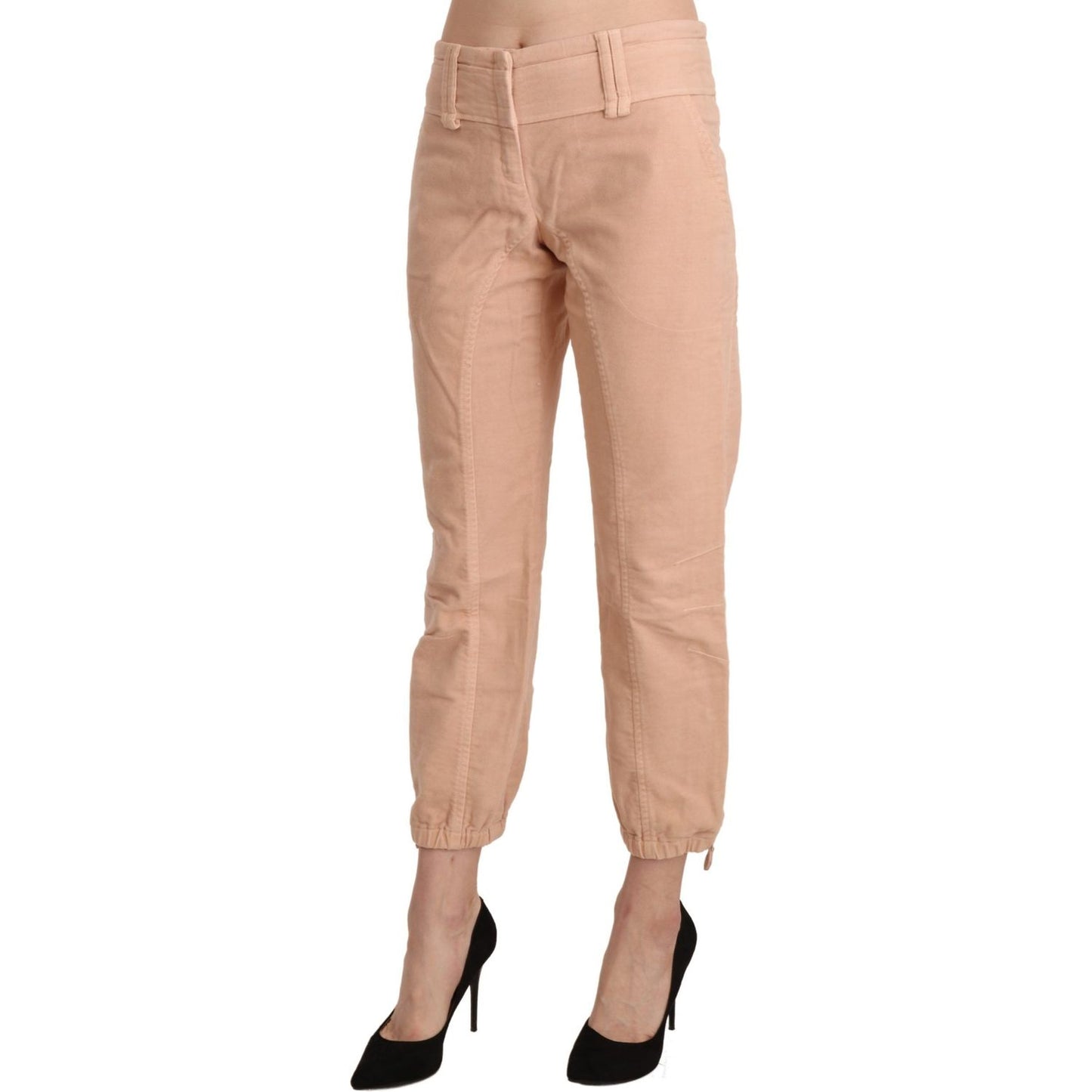 Ermanno Scervino Beige Mid Waist Cropped Cotton Trouser Pants Jeans & Pants