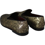 Dolce & Gabbana Gold Jacquard Flats Mens Loafers Shoes MV3488-39