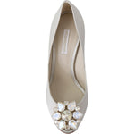 Dolce & Gabbana White Crystals Peep Toe Heels Satin Pumps Shoes LA8092-38.5