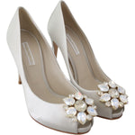 Dolce & Gabbana White Crystals Peep Toe Heels Satin Pumps Shoes LA8092-38.5
