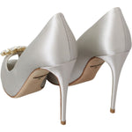 Dolce & Gabbana White Crystals Peep Toe Heels Satin Pumps Shoes LA8092-38.5