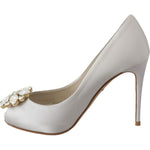 Dolce & Gabbana White Crystals Peep Toe Heels Satin Pumps Shoes LA8092-38.5