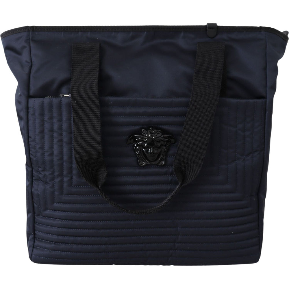 Versace Elegant Blue Nylon Tote Bag 8053850331093