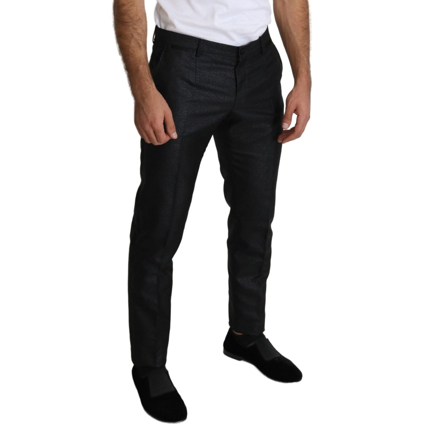 Dolce & Gabbana Elegant Metallic Black Dress Pants Jeans & Pants Dolce & Gabbana Gray