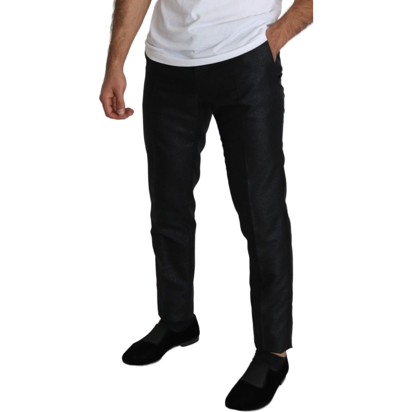 Dolce & Gabbana Elegant Metallic Black Dress Pants Jeans & Pants Dolce & Gabbana Black