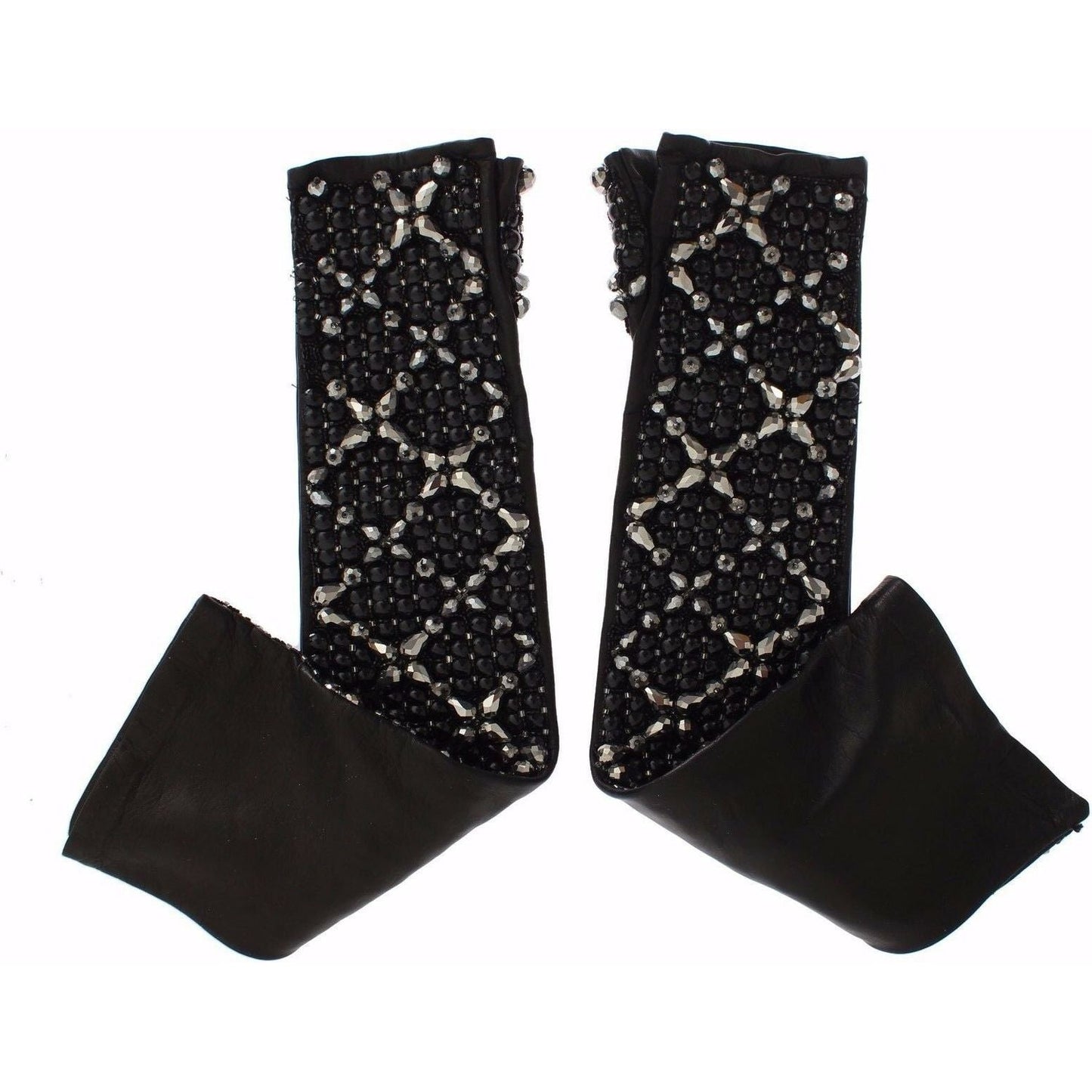 Dolce & Gabbana Elegant Crystal Beaded Leather Gloves Dolce & Gabbana Black