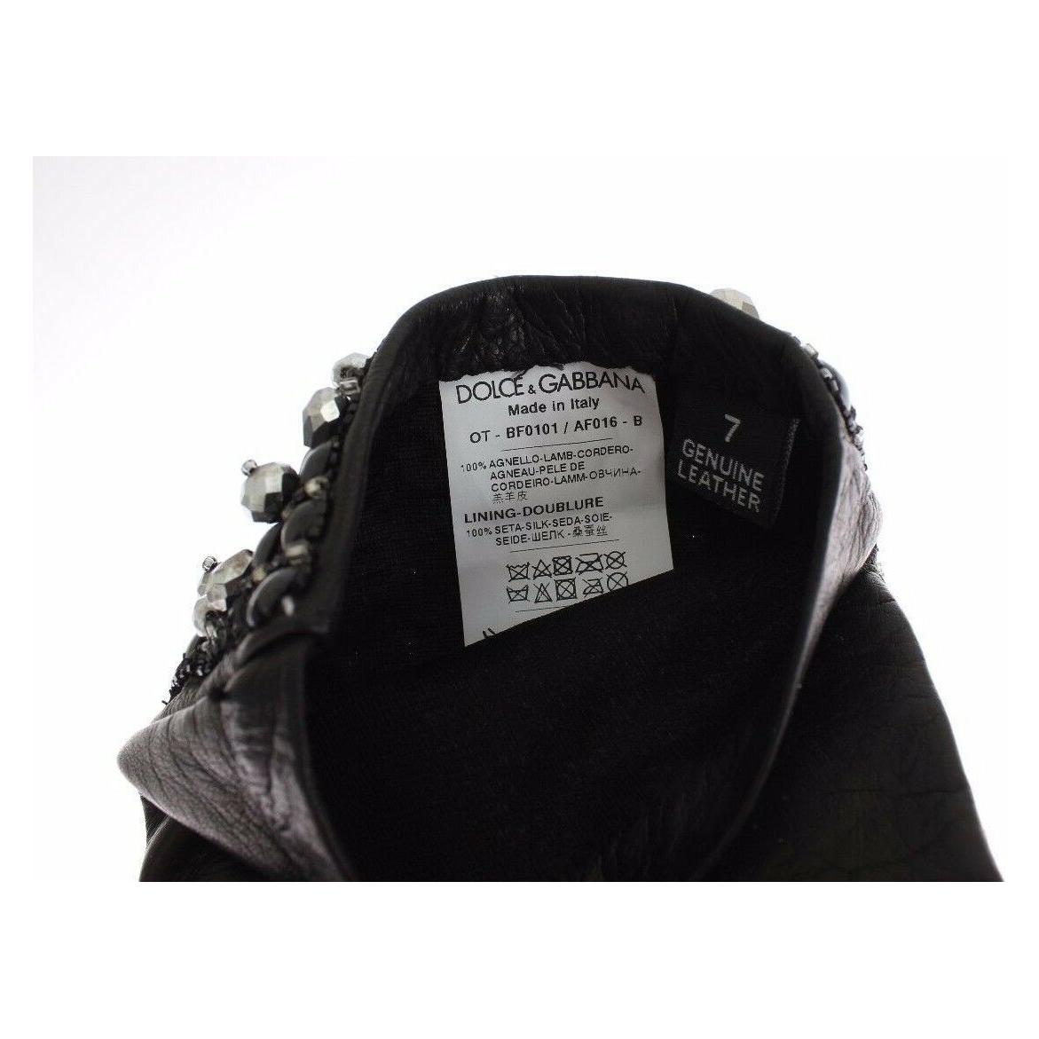 Dolce & Gabbana Elegant Crystal Beaded Leather Gloves Dolce & Gabbana Light Gray