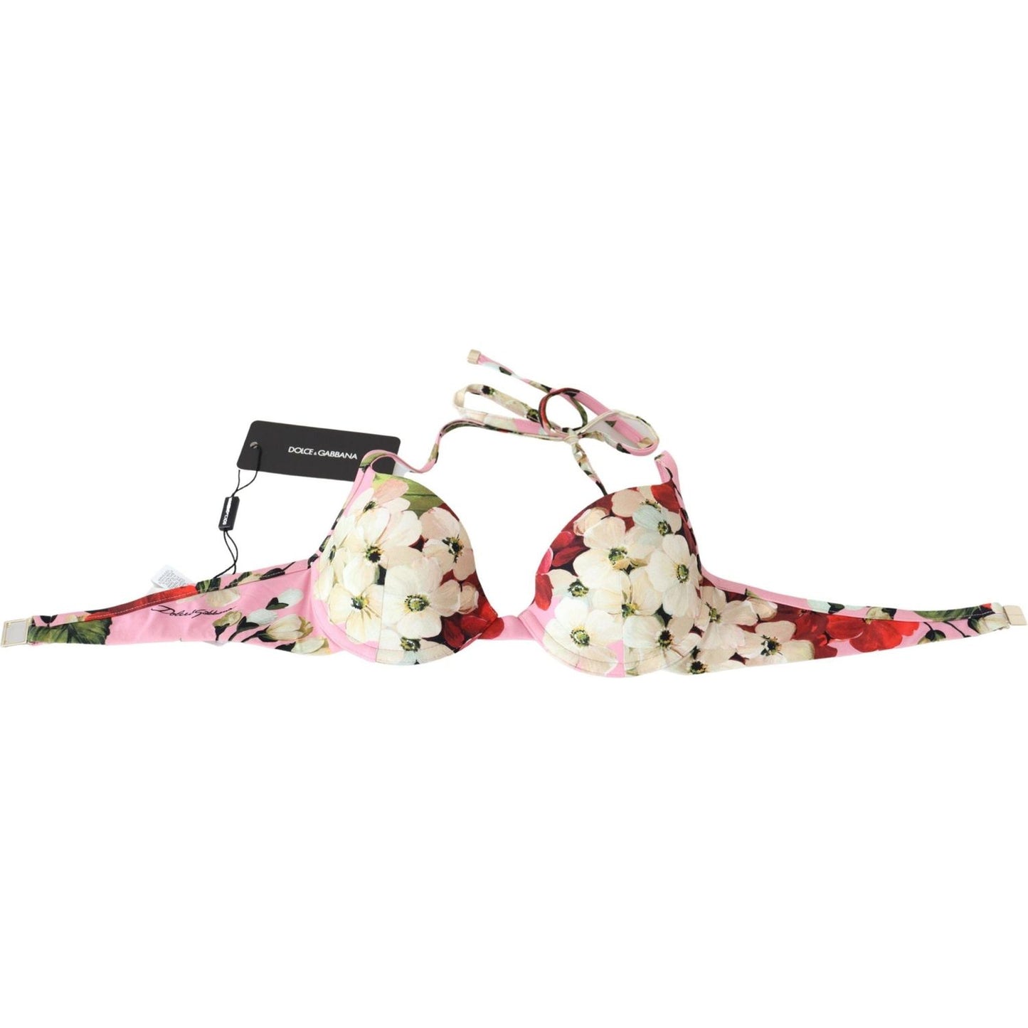Dolce & Gabbana Floral Elegance Swimwear Top Dolce & Gabbana Light Gray