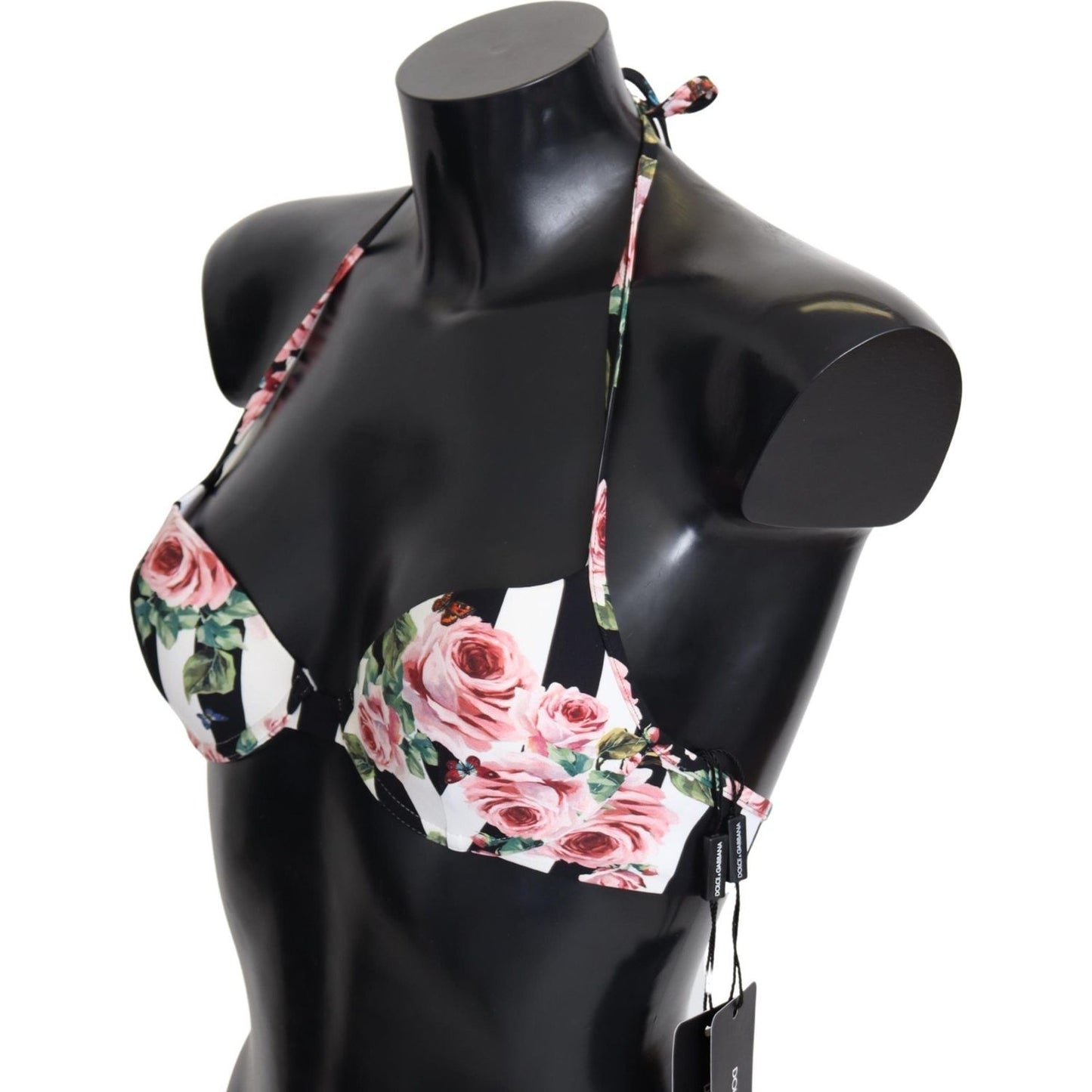 Dolce & Gabbana Multicolor Striped Rose Print Swimwear Bikini Tops BIK1352-IT1