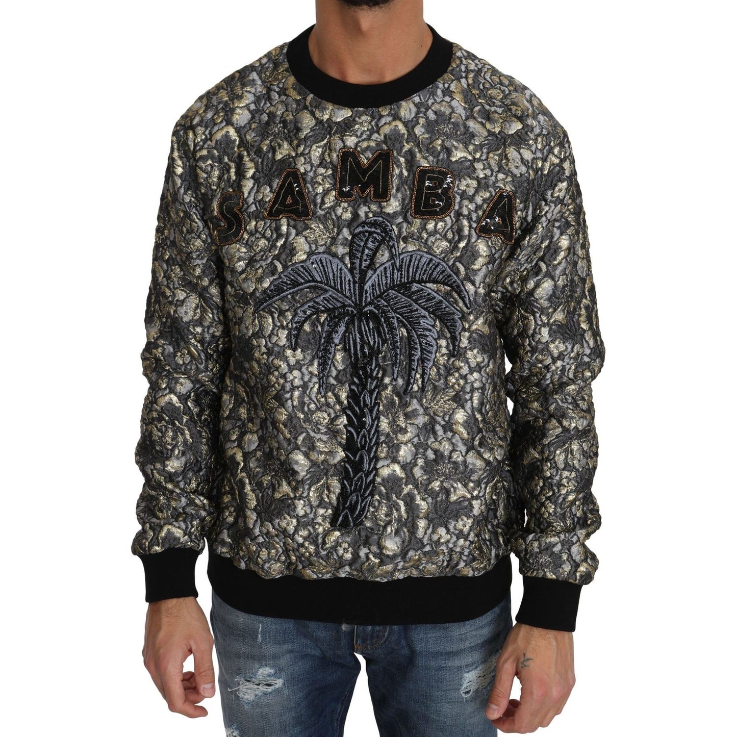 Dolce & Gabbana Samba Jacquard Palm Crewneck Sweater Dolce & Gabbana Dark Slate Gray