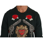 Dolce & Gabbana Green Crystal Heart Roses Gun Sweater TSH2519-46