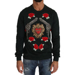 Dolce & Gabbana Green Crystal Heart Roses Gun Sweater TSH2519-46