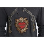 Dolce & Gabbana Gray Hooded Red Crystal Heart Gun Sweater TSH2520-48