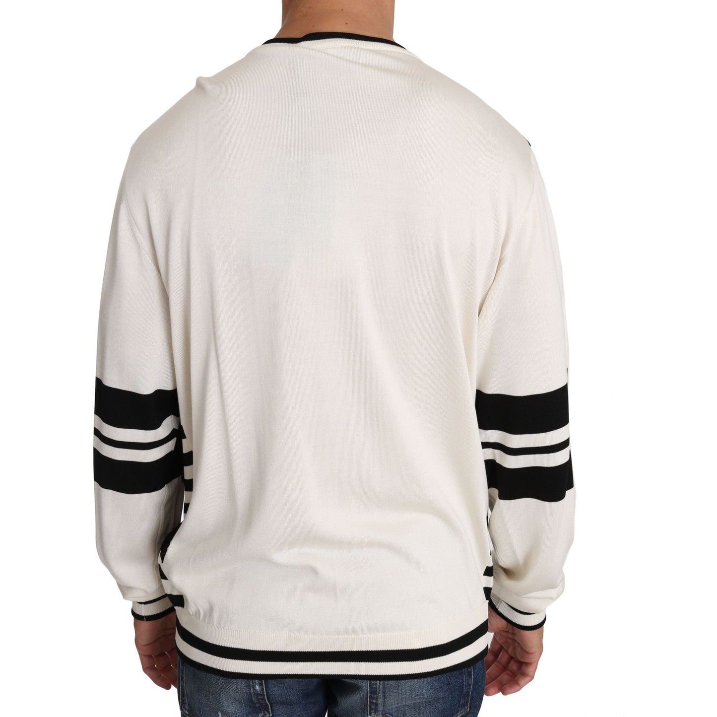 Dolce & Gabbana New York Jazz Sequined Silk Sweater Dolce & Gabbana Light Gray