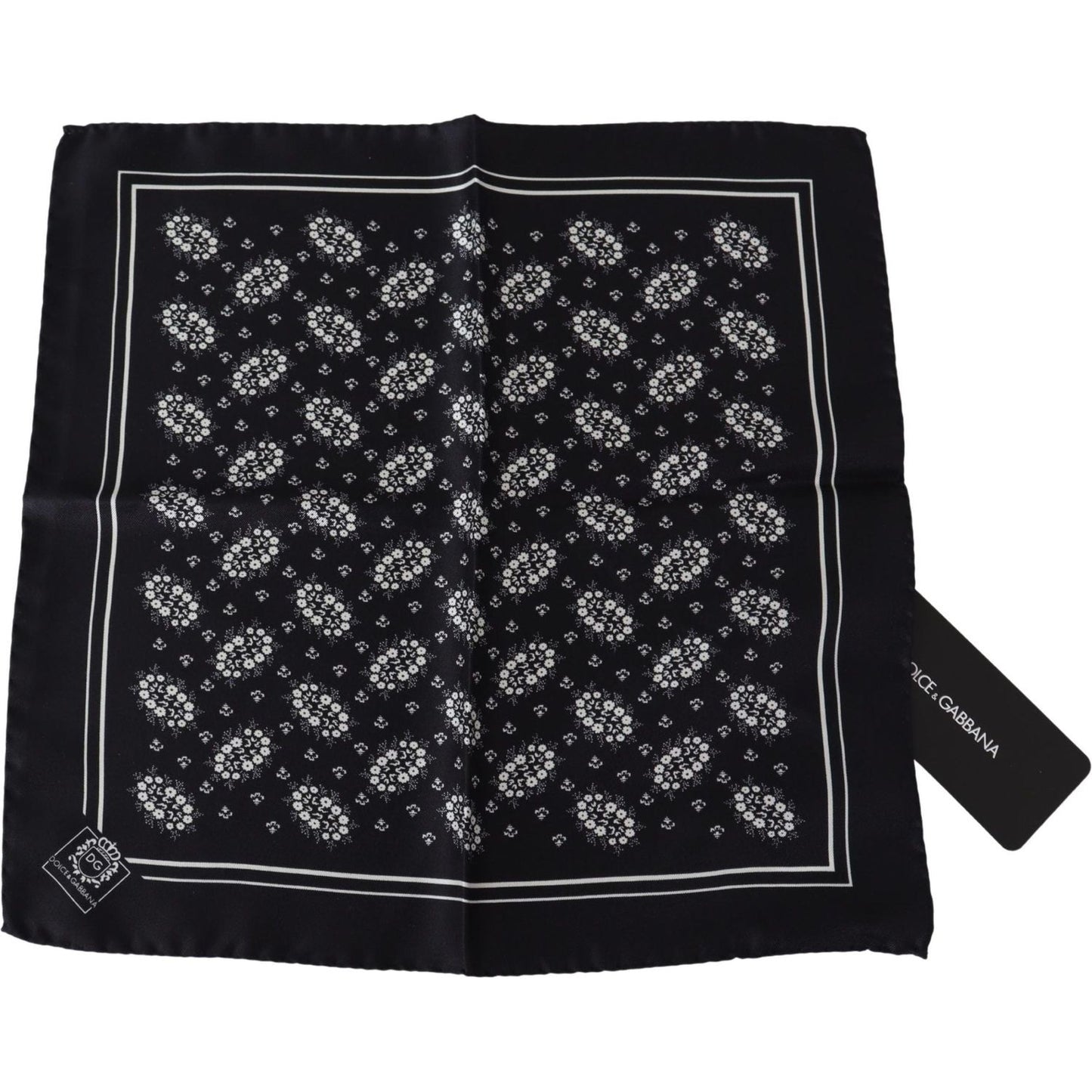 Dolce & Gabbana Black Patterned Square Scarf Silk Handkerchief MS1868BG