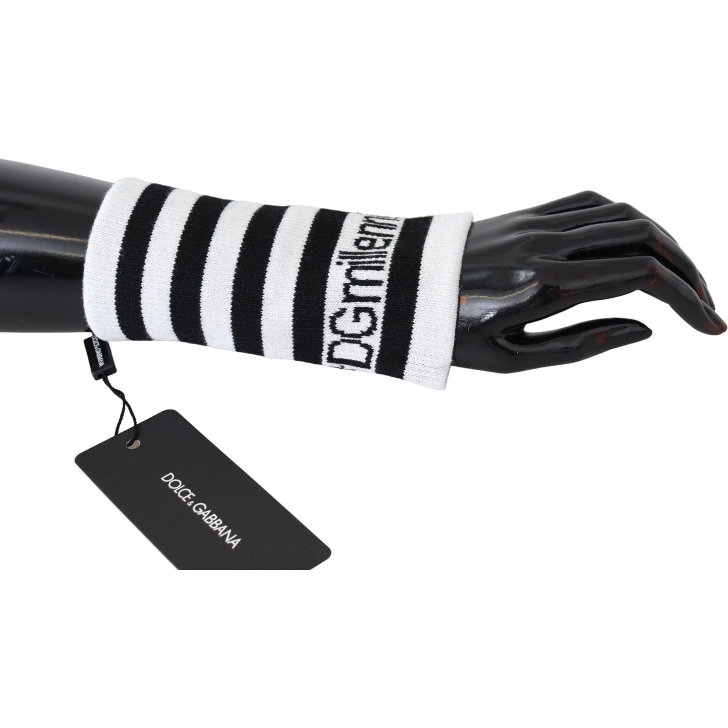 Dolce & Gabbana Elegant Black & White Wool Blend Wrist Wrap Dolce & Gabbana Lavender