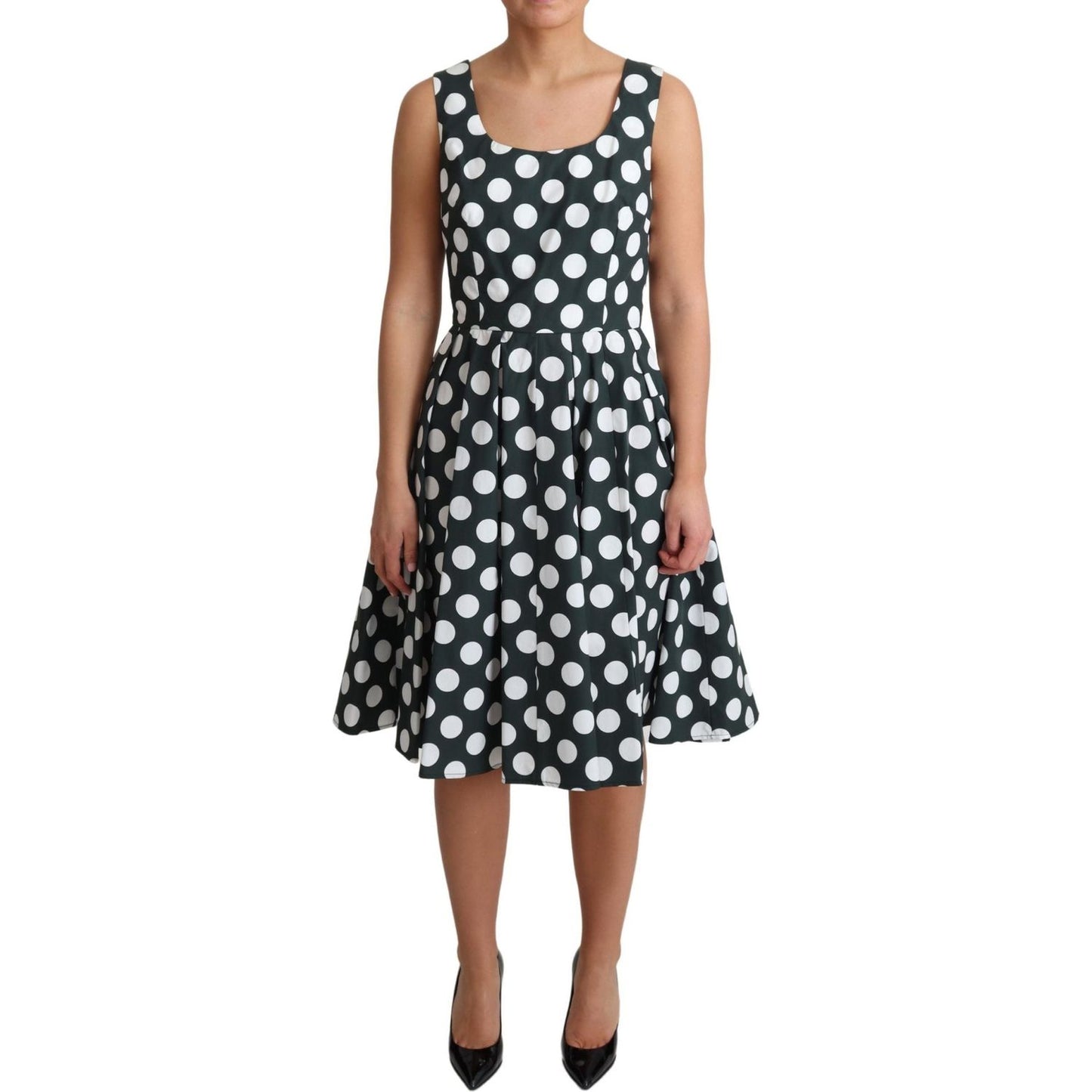 Dolce & Gabbana Green Polka Dotted Cotton A-Line Dress DR2794-40
