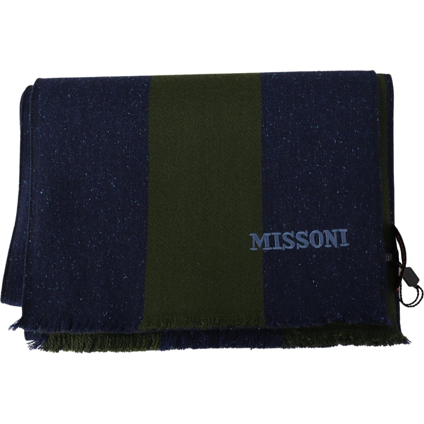 Missoni Green Striped Wool Unisex Neck Wrap Shawl Blue Missoni