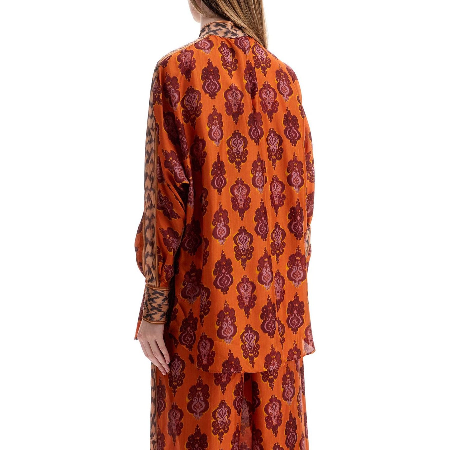 Zimmermann orange silk shirt ikat long sleeve loose fit Topwear Zimmermann Saddle Brown