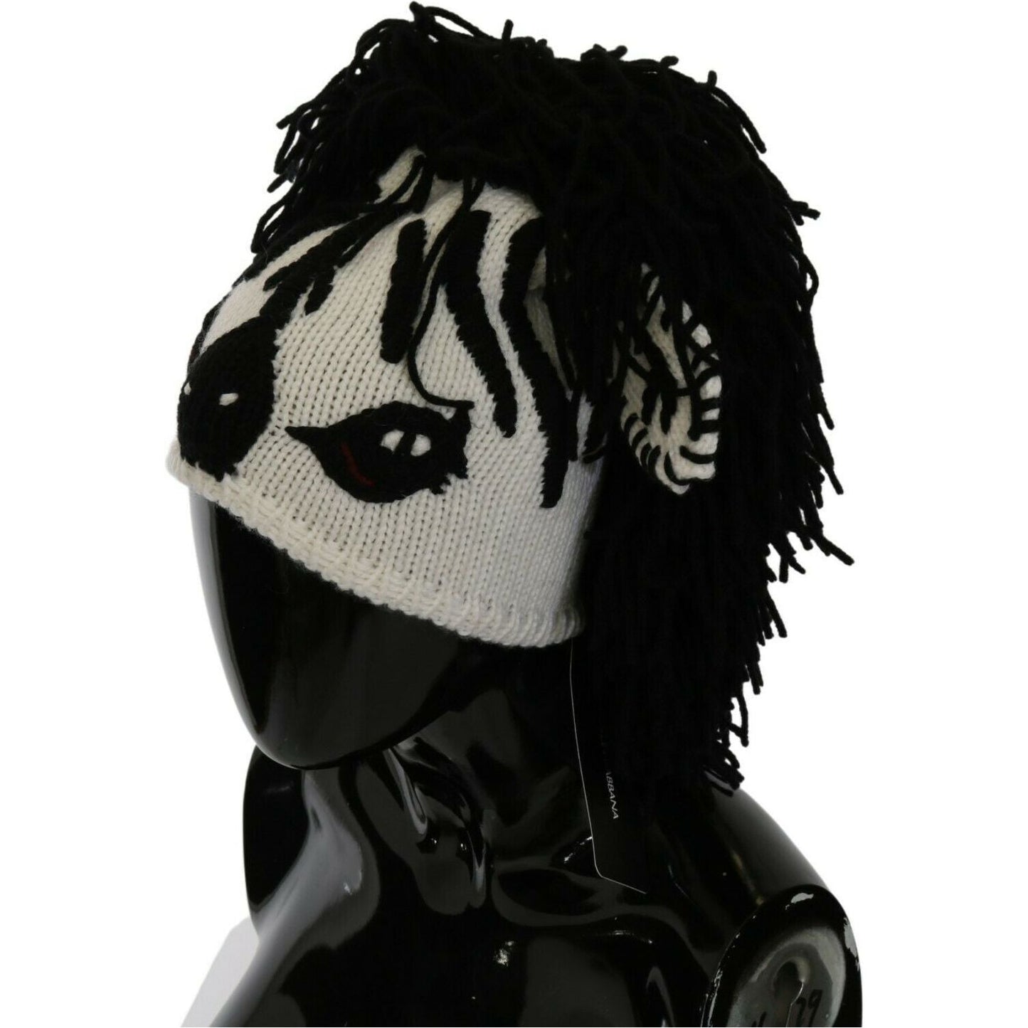 Dolce & Gabbana Black and White Knitted Cashmere Beanie WOMAN HATS Dolce & Gabbana Dark Gray