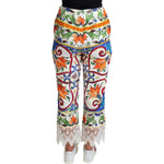 Dolce & Gabbana Multicolor Majolica Print Trouser Cotton Pants PAN71566-IT36