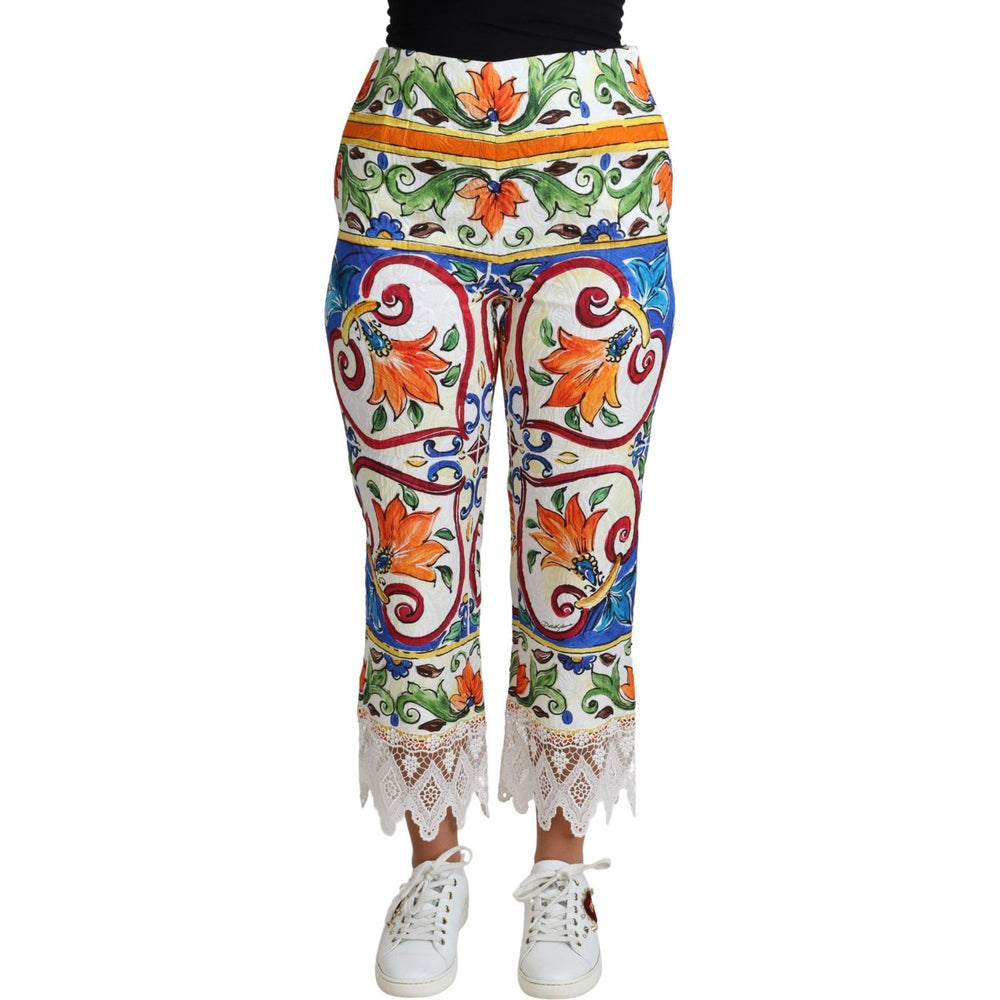 Dolce & Gabbana Multicolor Majolica Print Trouser Cotton Pants PAN71566-IT36