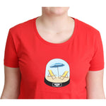 Moschino Red Printed Cotton Short Sleeves Tops Blouse T-shirt TSH5062-40