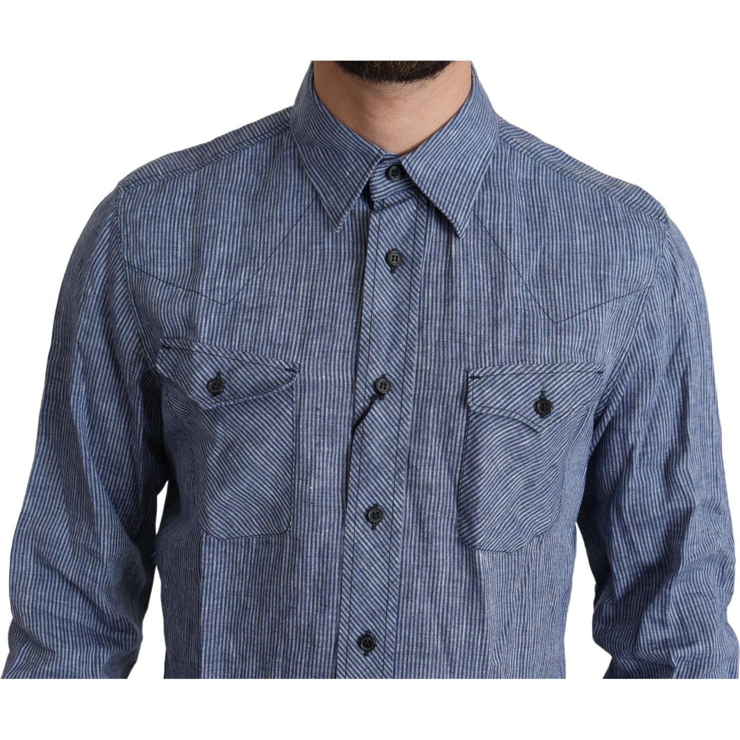 Dolce & Gabbana Blue Stripes Men Casual Button Down Shirt TSH6188-39