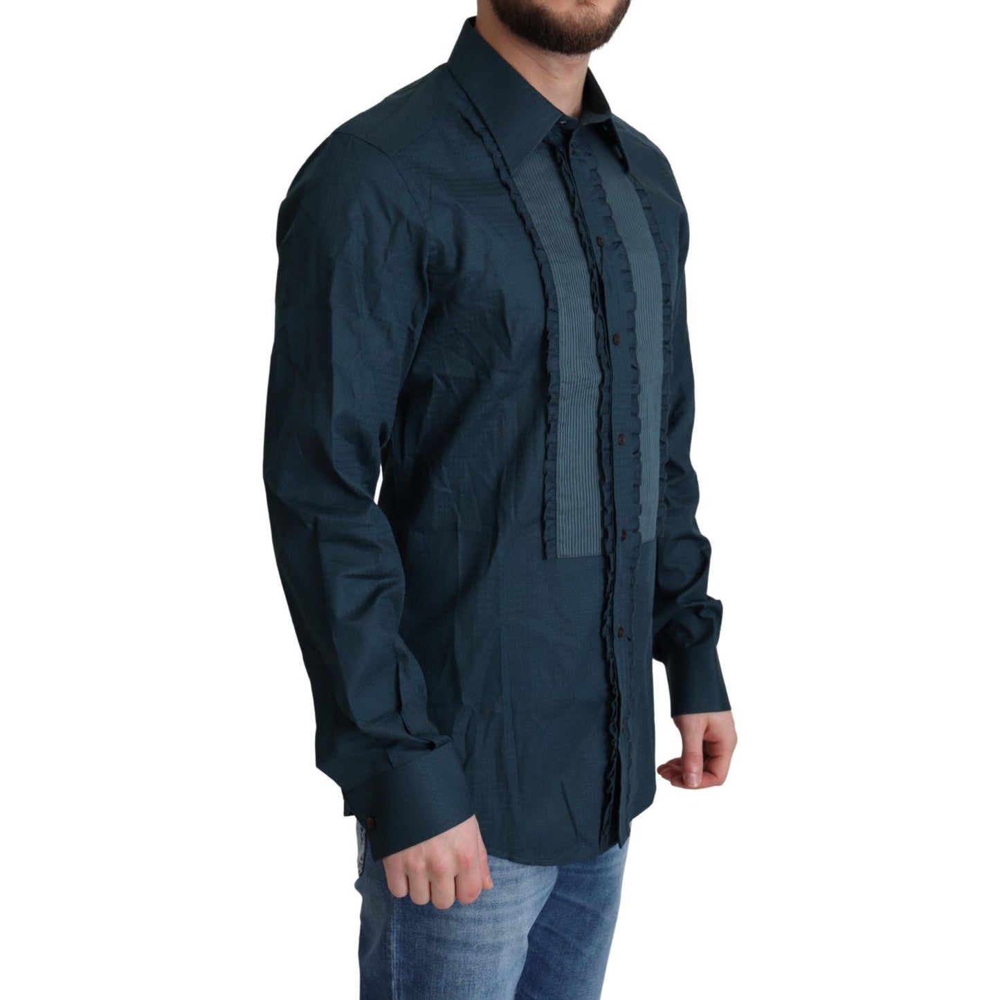 Dolce & Gabbana Elegant Blue Ruffled Tuxedo Shirt Dolce & Gabbana Dark Slate Gray