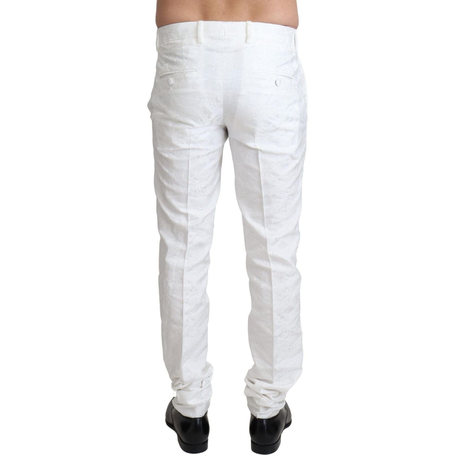 Dolce & Gabbana Elegant White Brocade Dress Pants Dolce & Gabbana Light Gray