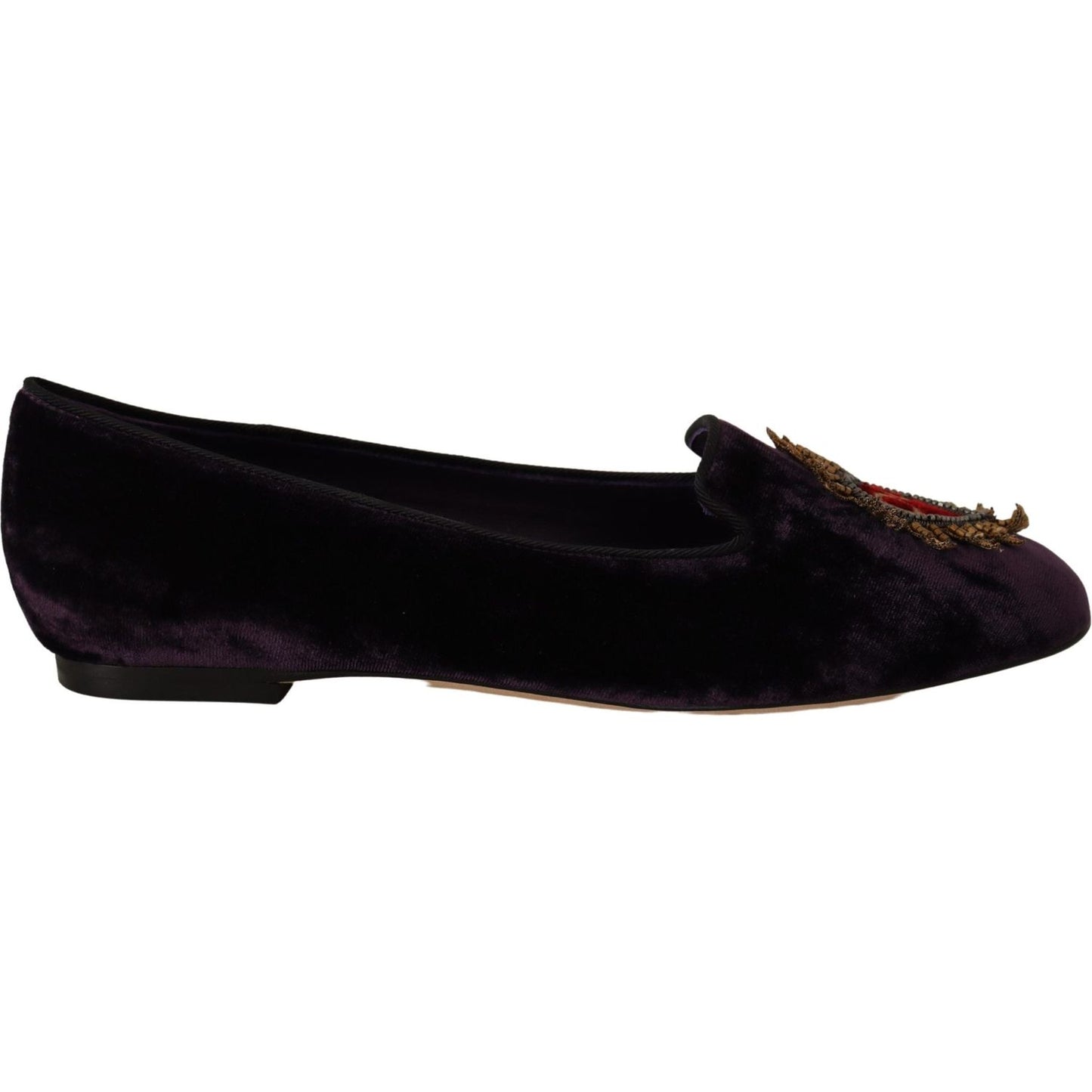 Dolce & Gabbana Purple Velvet DG Heart Loafers Flats Shoes