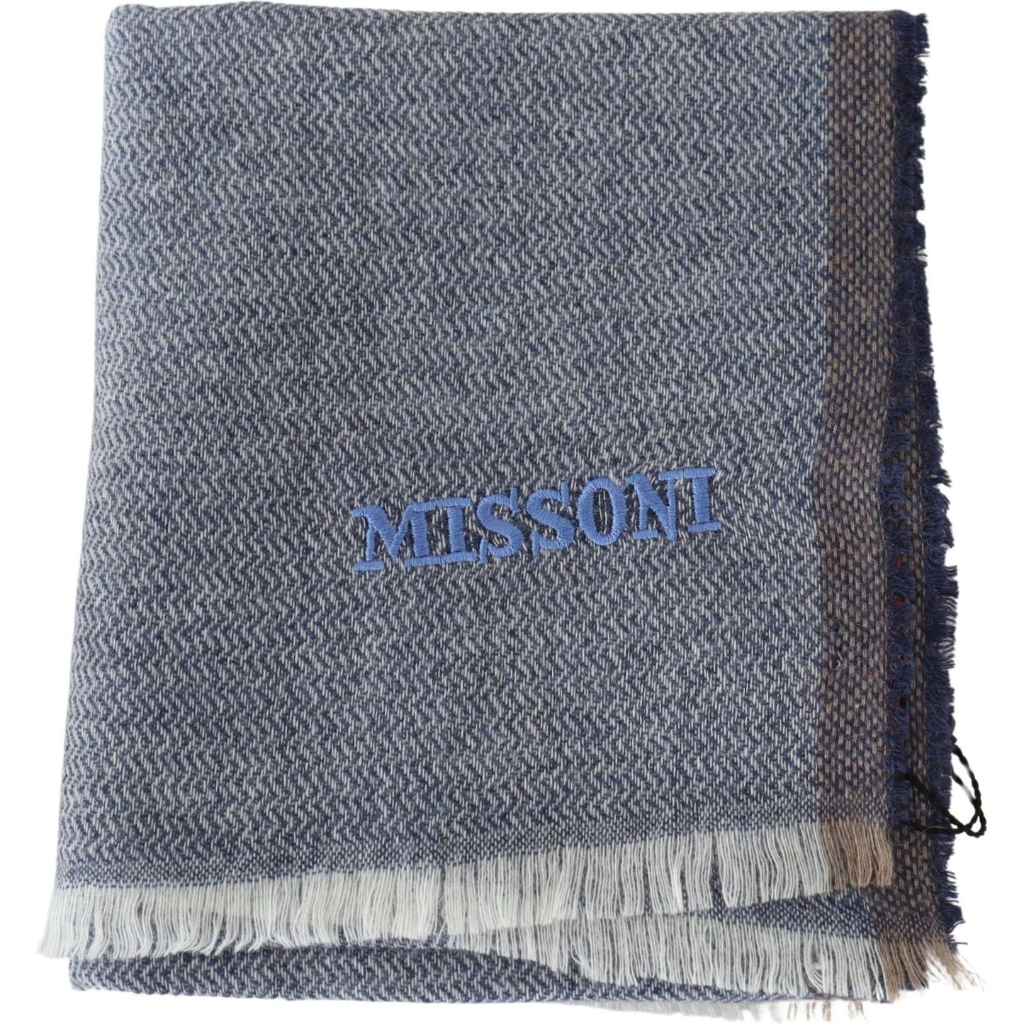 Missoni Gray Striped Wool Unisex Neck Wrap Fringes Scarf