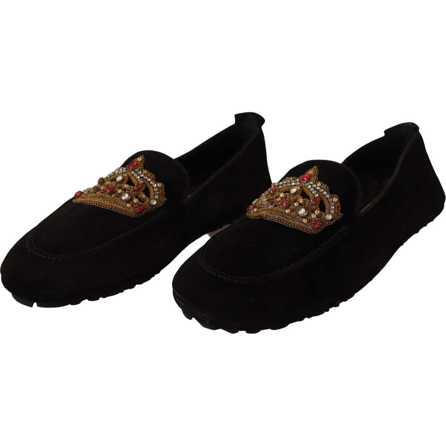 Dolce & Gabbana Elegant Black Leather Loafer Slides with Gold Embroidery Dolce & Gabbana Black