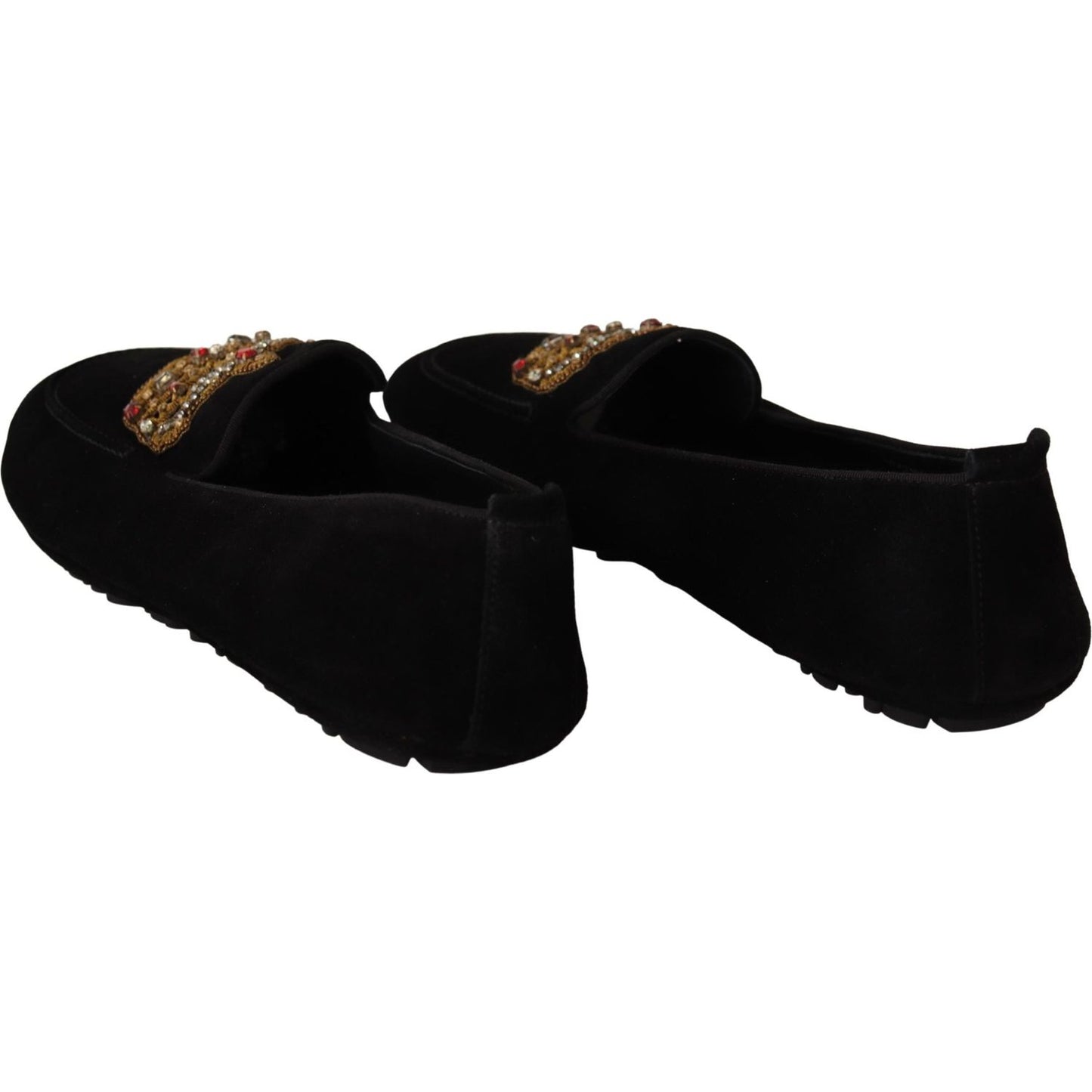 Dolce & Gabbana Elegant Black Leather Loafer Slides with Gold Embroidery Dolce & Gabbana Black