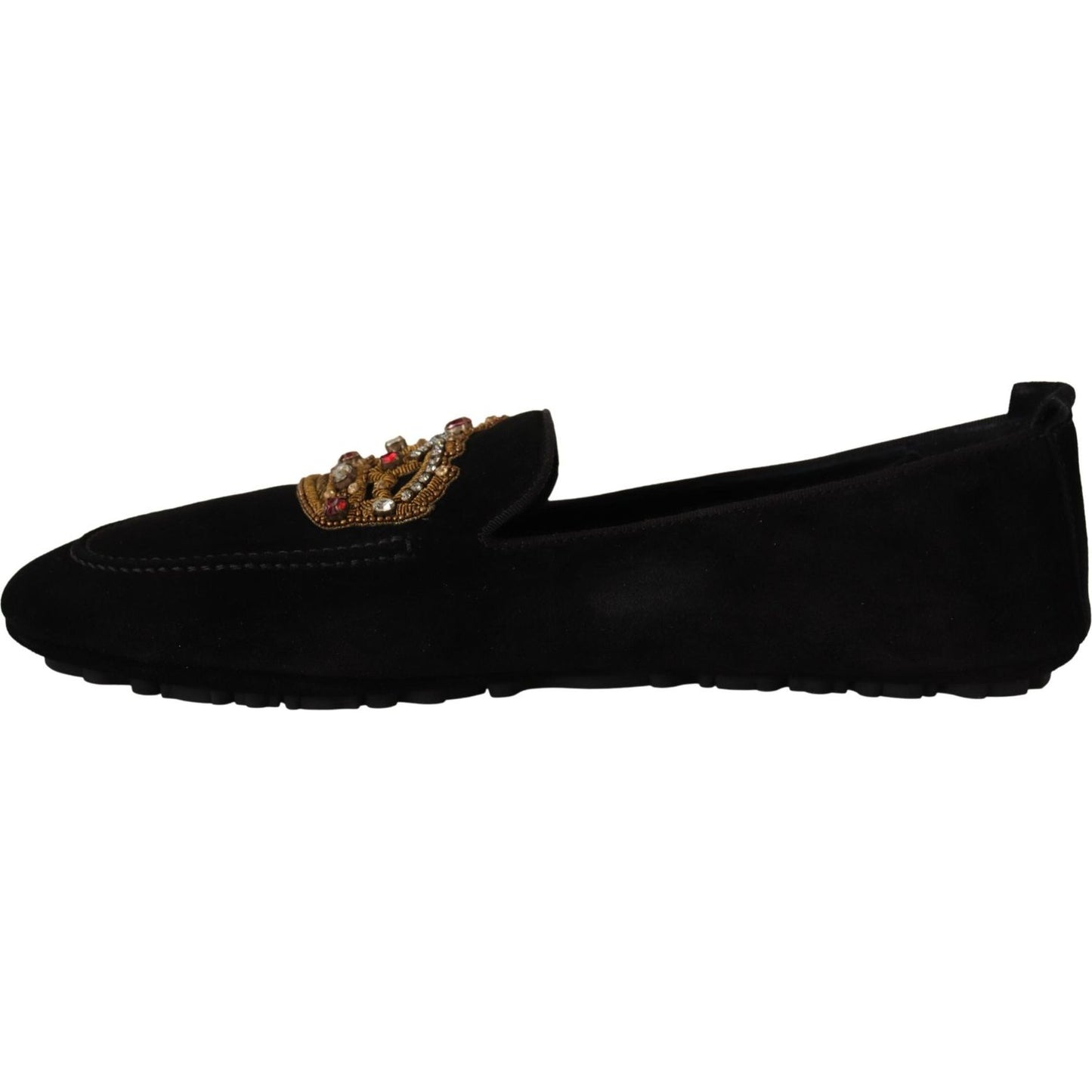 Dolce & Gabbana Elegant Black Leather Loafer Slides with Gold Embroidery Dolce & Gabbana Black